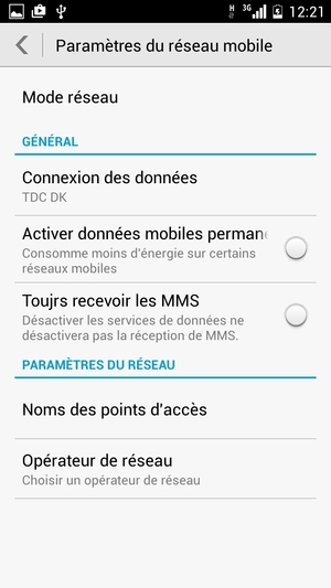 Sélectionnez Opérateur de réseau