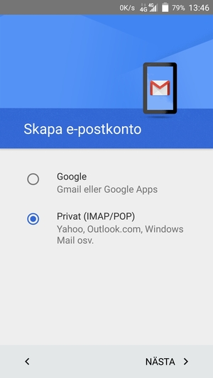 Välj Privat (IMAP/POP) och NÄSTA