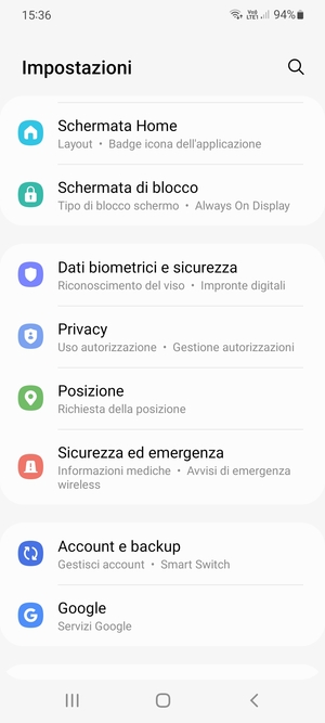 Scorri e seleziona Dati biometrici e sicurezza