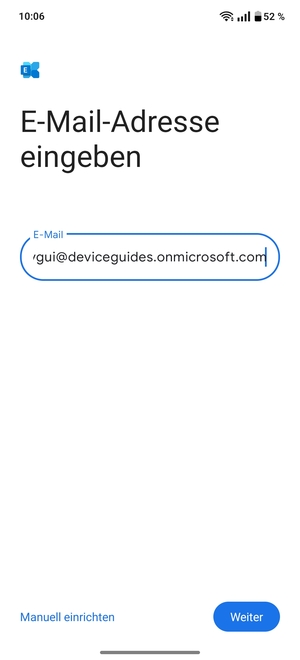 Geben Sie Ihre E-Mail-Adresse ein und wählen Sie Manuell einrichten