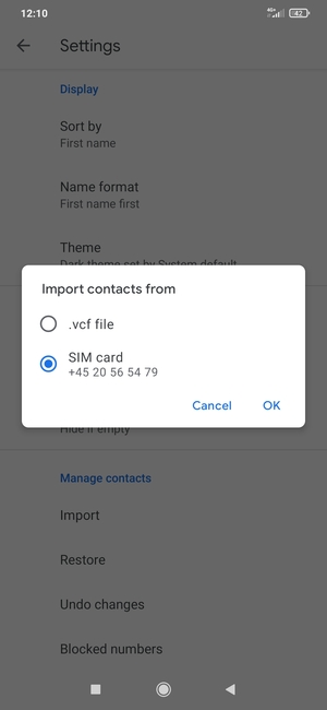 Select SIM card and select OK