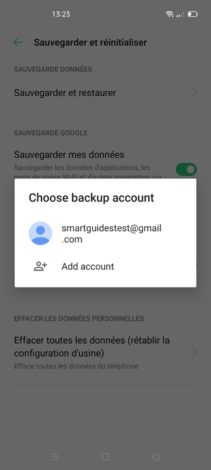 Sélectionnez votre compte de sauvegarde