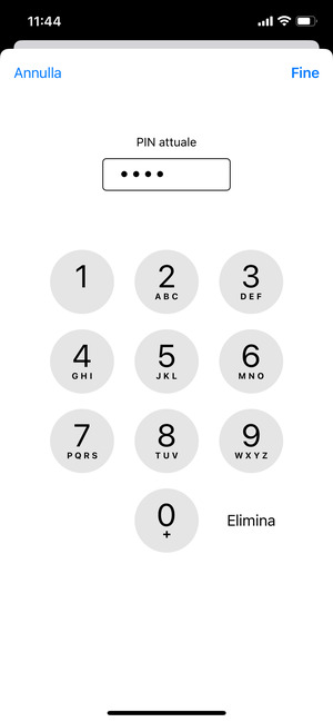 Inserisci PIN attuale e seleziona Fine