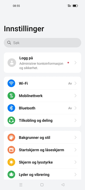 Velg Tilkobling og deling