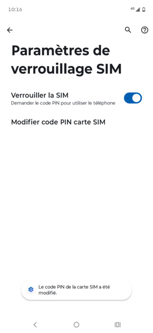 Votre code PIN de la carte SIM a été modifié
