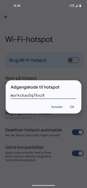 Indtast en Wi-Fi-hotspot adgangskode på minimum 8 tegn og vælg OK