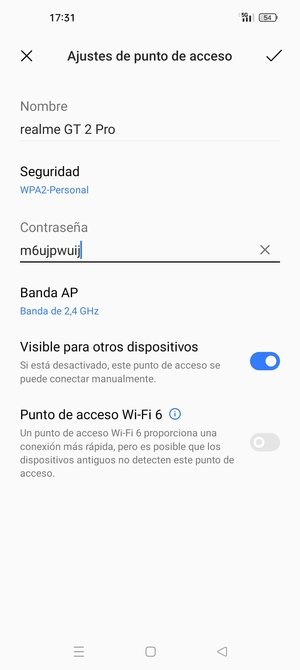 Introduzca una contraseña de punto de acceso Wi-Fi de al menos 8 caracteres y seleccione Aceptar