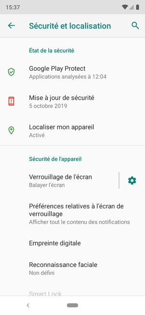 Sélectionnez Verrouillage de l'écran