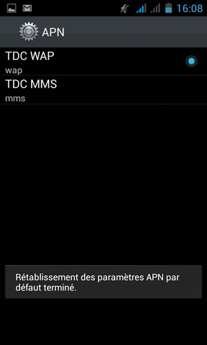 Votre téléphone va être réinitialisé avec les paramètres Internet et MMS par défaut