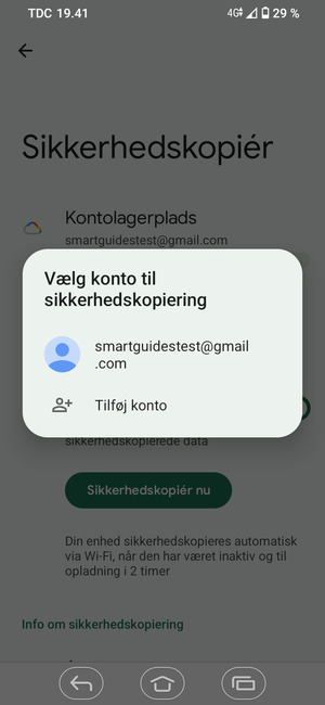 Vælg din sikkerhedskopi-konto