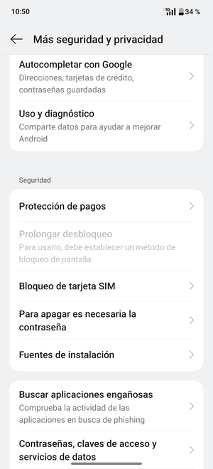 Desplácese y seleccione Bloqueo de tarjeta SIM