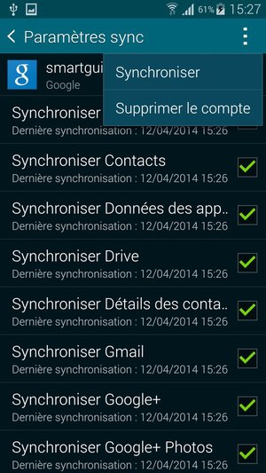 Si votre écran ressemble à ceci, sélectionnez le bouton du Menu et sélectionnez Synchroniser