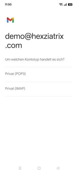 Wählen Sie Privat (POP3) oder Privat (IMAP)
