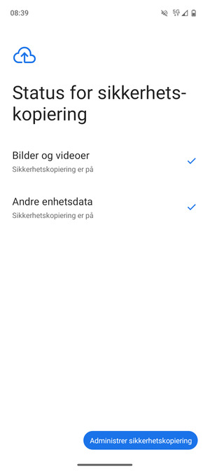 Velg Administrer sikkerhetskopiering