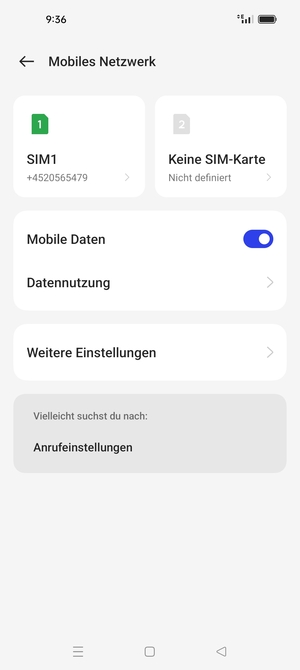 Wählen Sie SIM1 oder SIM2