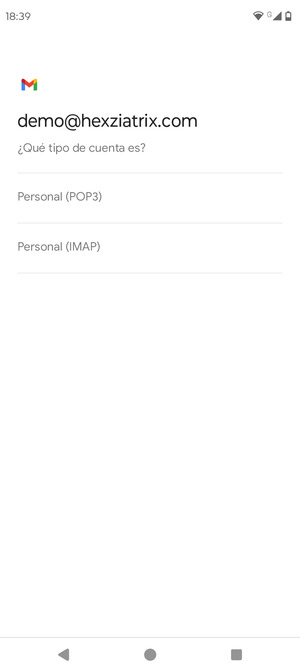 Seleccione Personal (POP3) o Personal (IMAP)