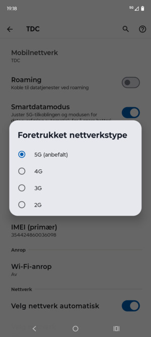 Velg ønsket alternativ