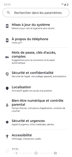 Faites défiler et sélectionnez Localisation