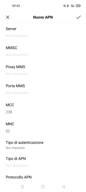 Scorri verso il basso e inserisci le informazioni di internet