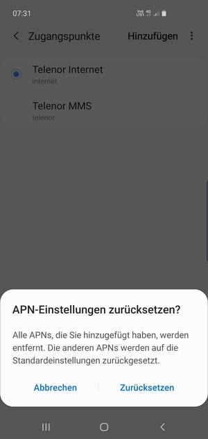 Wählen Sie Zurücksetzen