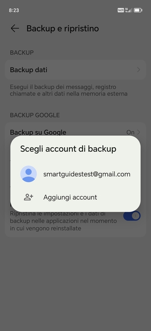 Seleziona il tuo account di backup