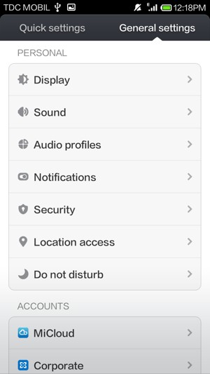 Scroll to and select Security