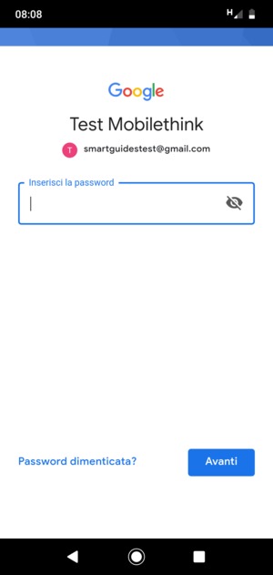 Inserisci la tua password e seleziona Avanti