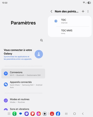 Sélectionnez le point d'accès à Internet