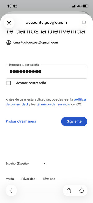 Introduzca su Contraseña y seleccione Siguiente