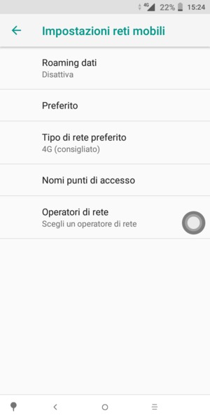 Per modificare la rete, in presenza di problemi, seleziona Operatori di rete