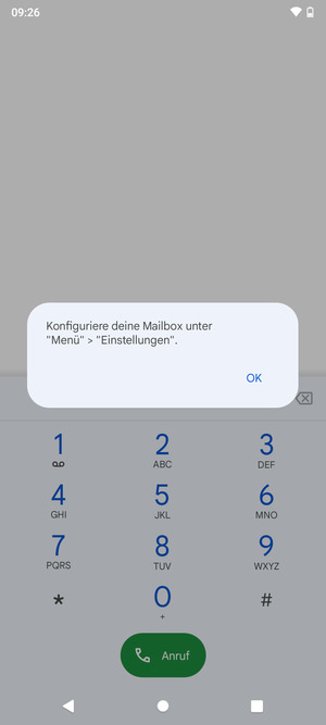 Falls Ihre Voicemail nicht eingerichtet ist, wählen Sie OK