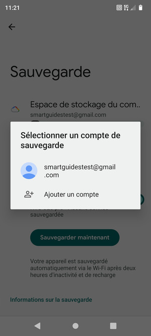 Sélectionnez votre compte de sauvegarde