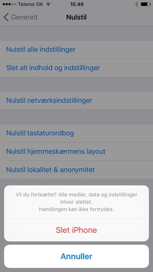 Vælg Slet iPhone igen