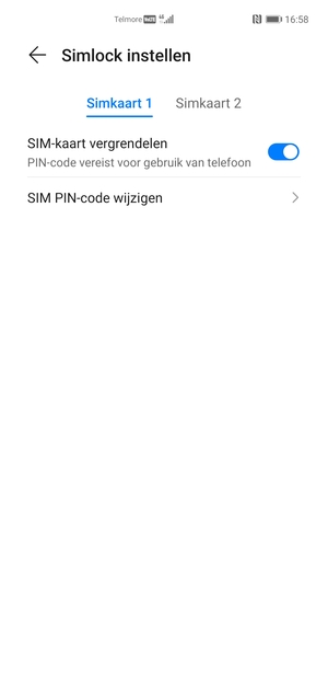 Selecteer Simkaart 1 of Simkaart 2 en selecteer SIM PIN-code wijzigen