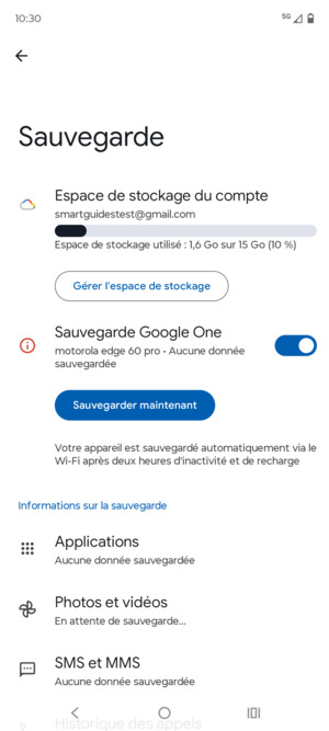 Sélectionnez Espace de stockage du compte