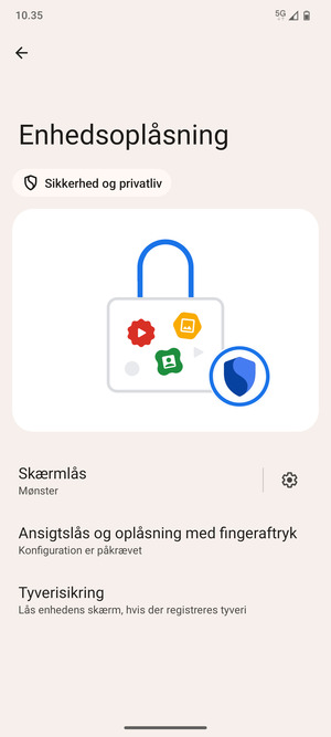 Din telefon er nu sikret med en skærmlås