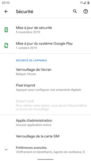 Faites défiler et sélectionnez Verrouillage de la carte SIM