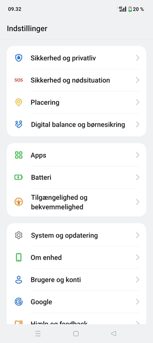 Scroll til og vælg Sikkerhed og privatliv