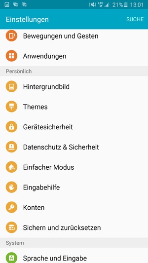 Scrollen Sie und wählen Sie Konten