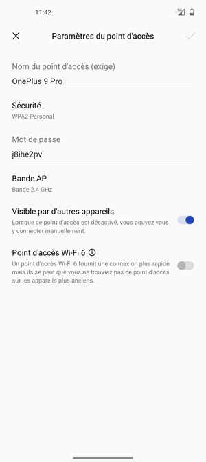 Saisissez un mot de passe de hotspot Wi-Fi d'au moins 8 caractères et sélectionnez OK