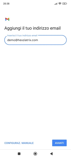 Inserisci il tuo indirizzo email e seleziona AVANTI