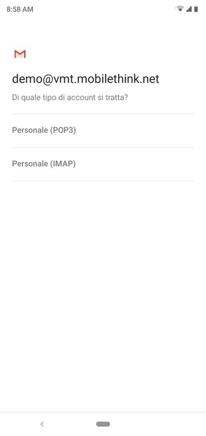 Seleziona Personale (POP3) o Personale (IMAP)
