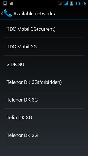 Select a network operator from the list