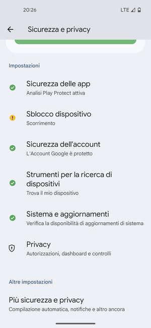 Scorri e seleziona Più sicurezza e privacy