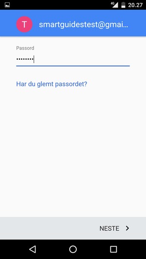 Skriv inn passord og velg NESTE