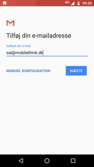 Indtast din e-mailadresse og vælg NÆSTE