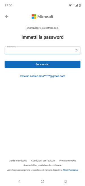 Inserisci la tua password e seleziona Successivo