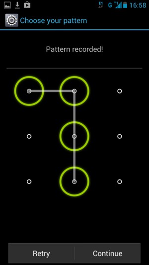 Draw an unlock pattern and select Continue