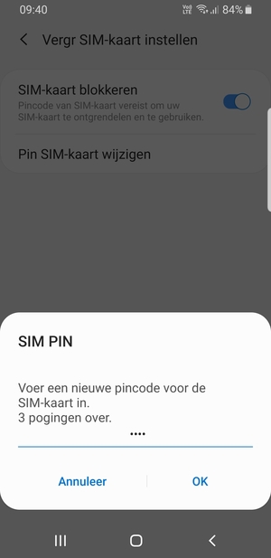 Voer uw Nieuwe pincode voor de SIM-kaart in en selecteer OK