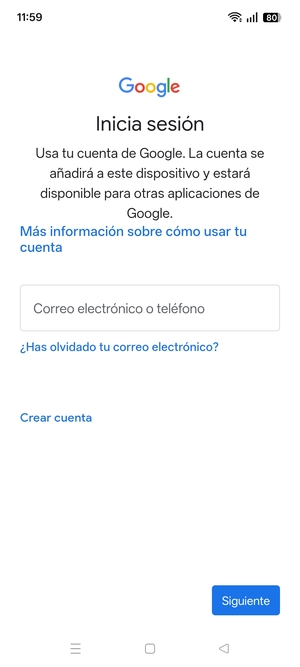 Introduzca su dirección de Gmail y seleccione Siguente
